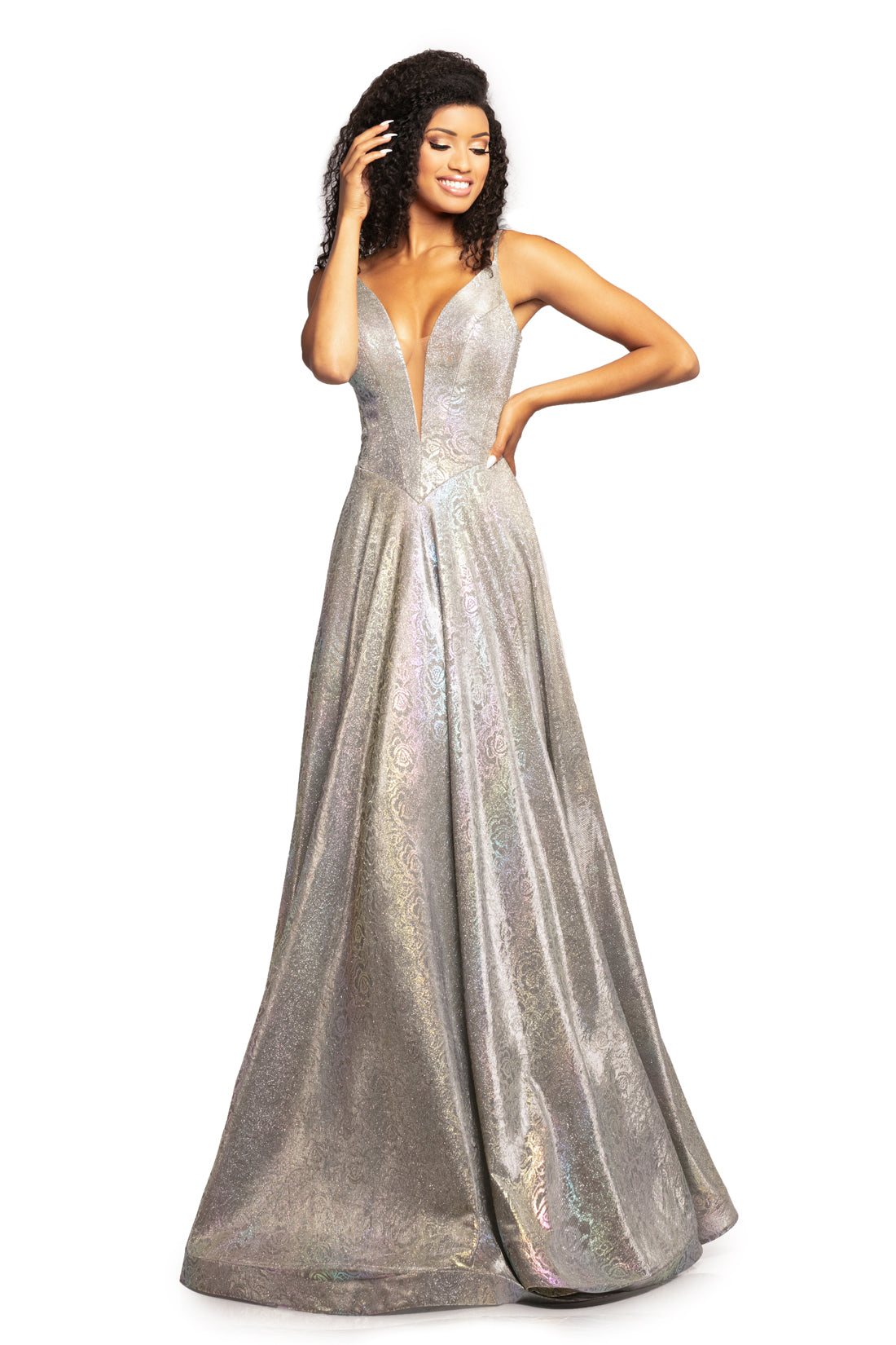 Mac Duggal Square Neck Sleeveless Metallic Pleated Ball Gown | Dillard's